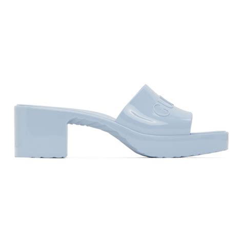 gucci blue rubber slide heeled sandals